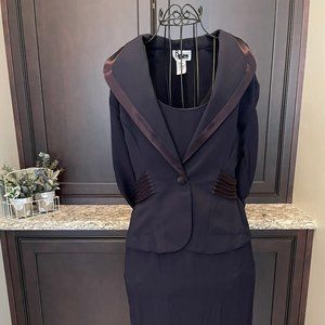 R.J. & Co. Floor Length Navy 2-Pc Shell & Suit Jacket Dress w/side slit